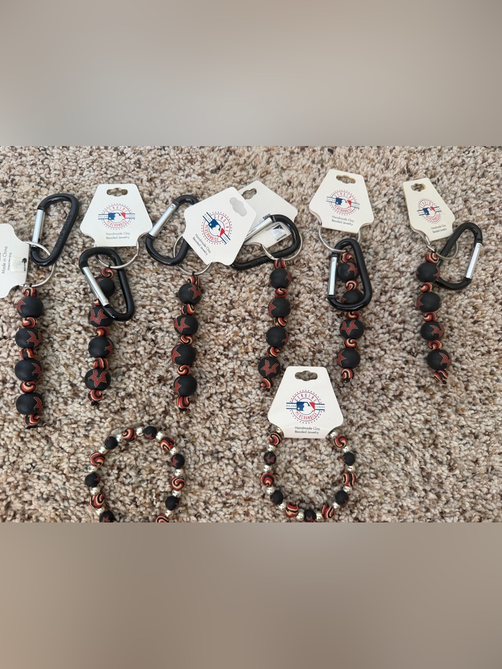8 Pieces Houston Astros Handmade Clay Beaded Jewelry  Keychains Bracelets